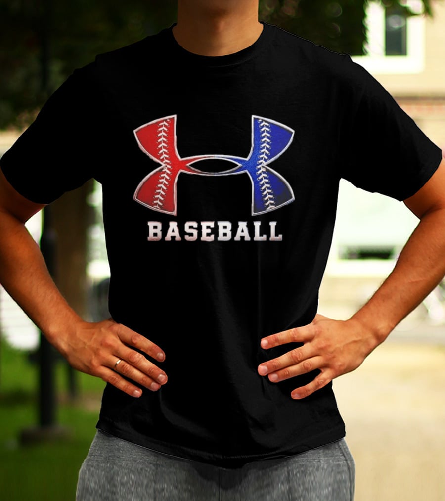 Under Armour Baseball Red Blue Stitch Performance Men T-Shirt