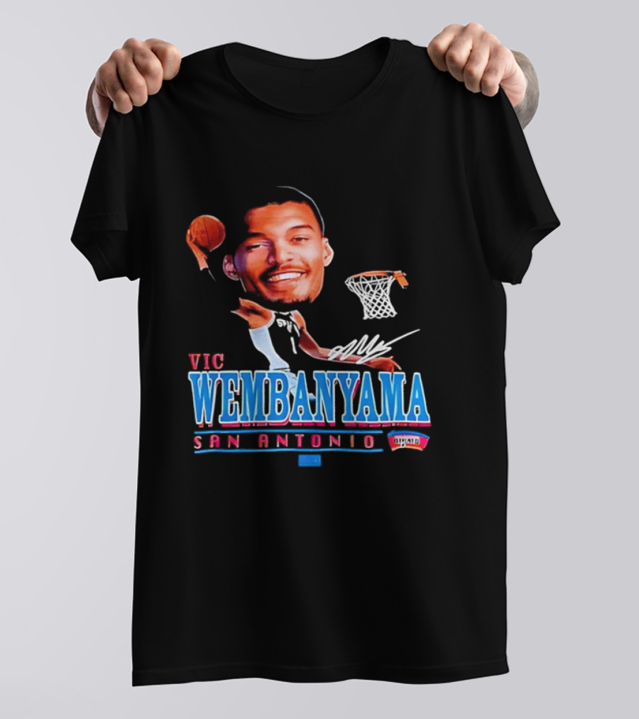 Vic Wembanyama Dunking San Antonio Spurs Autograph T-Shirt