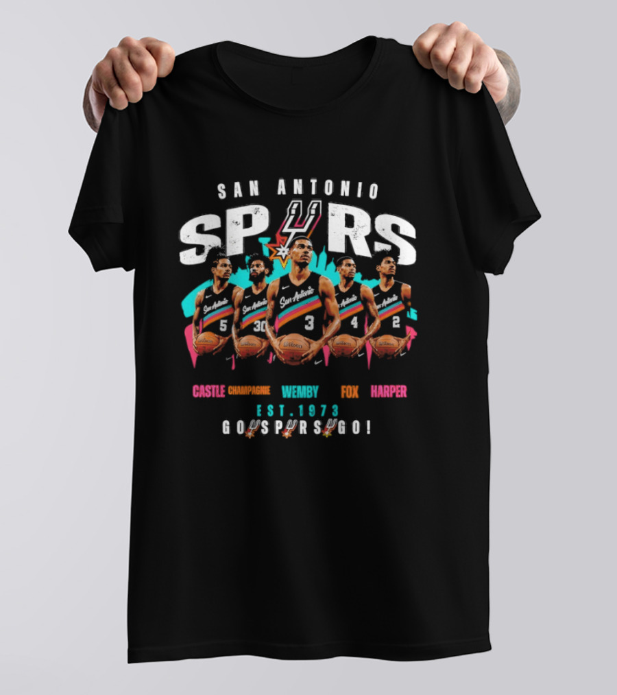 San Antonio Spurs Victor Wembanyama Castle Fox Harper Est. 1973 Go Spurs Go T-Shirt