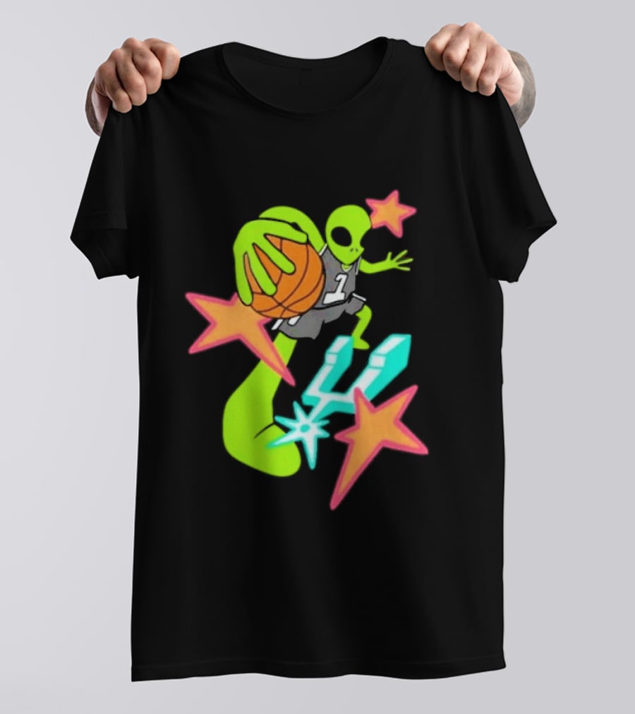 Victor Wembanyama Spurs Alien Basketball Dunk With Stars And Number 1 Jersey T-Shirt