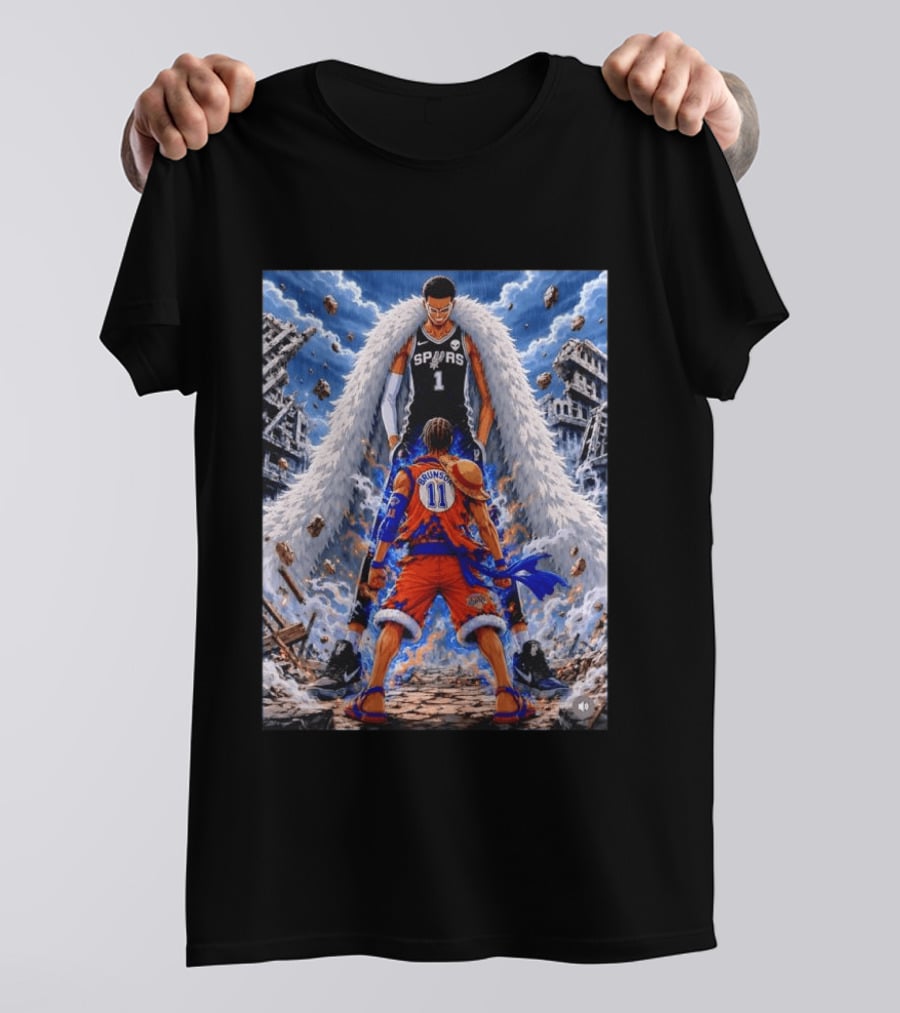 Wembanyama Spurs Vs Brunson Luffy Knicks Anime Crossover Showdown T-Shirt