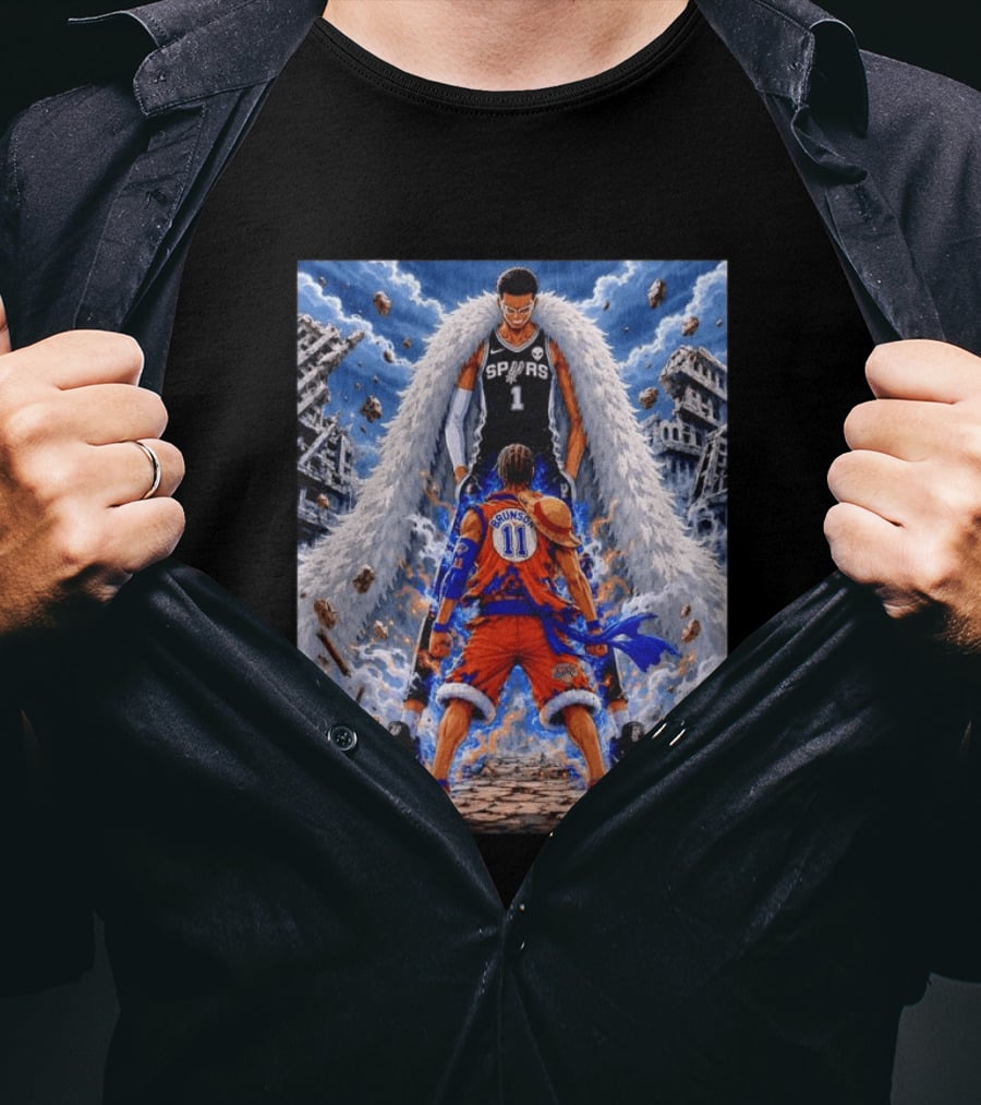 Wembanyama Spurs Vs Brunson Luffy Knicks Anime Crossover Showdown T-Shirt