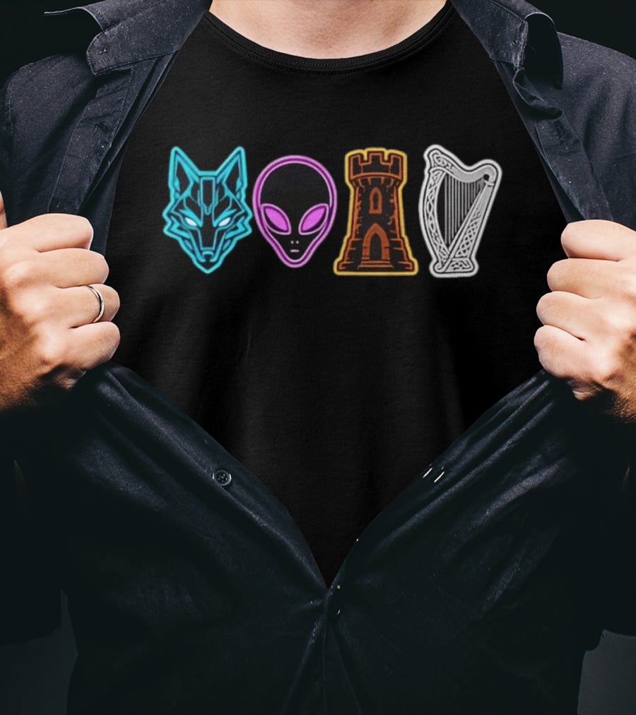 Wolf Alien Castle Harp T-Shirt