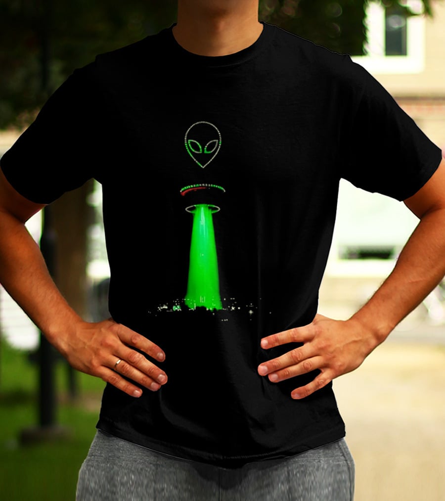 Alien Beam Over City Night Skyline Glow T-Shirt