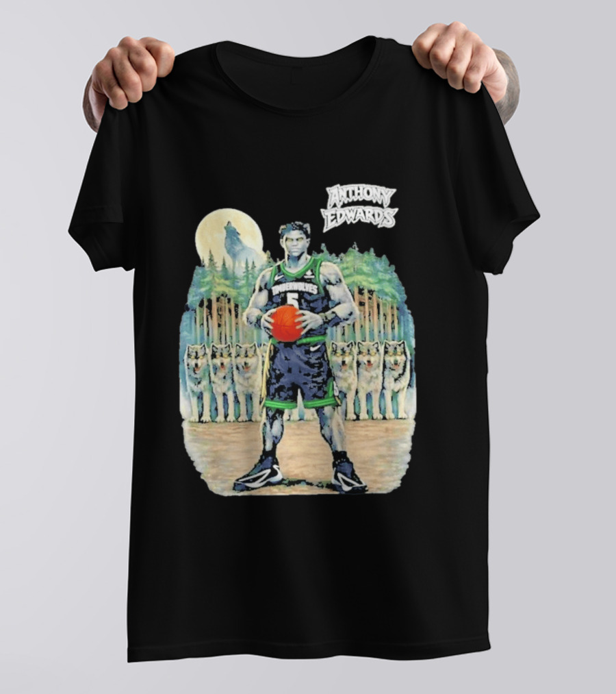Anthony Edwards Timberwolves Basketball Player With Wolves Moon T-Shirt