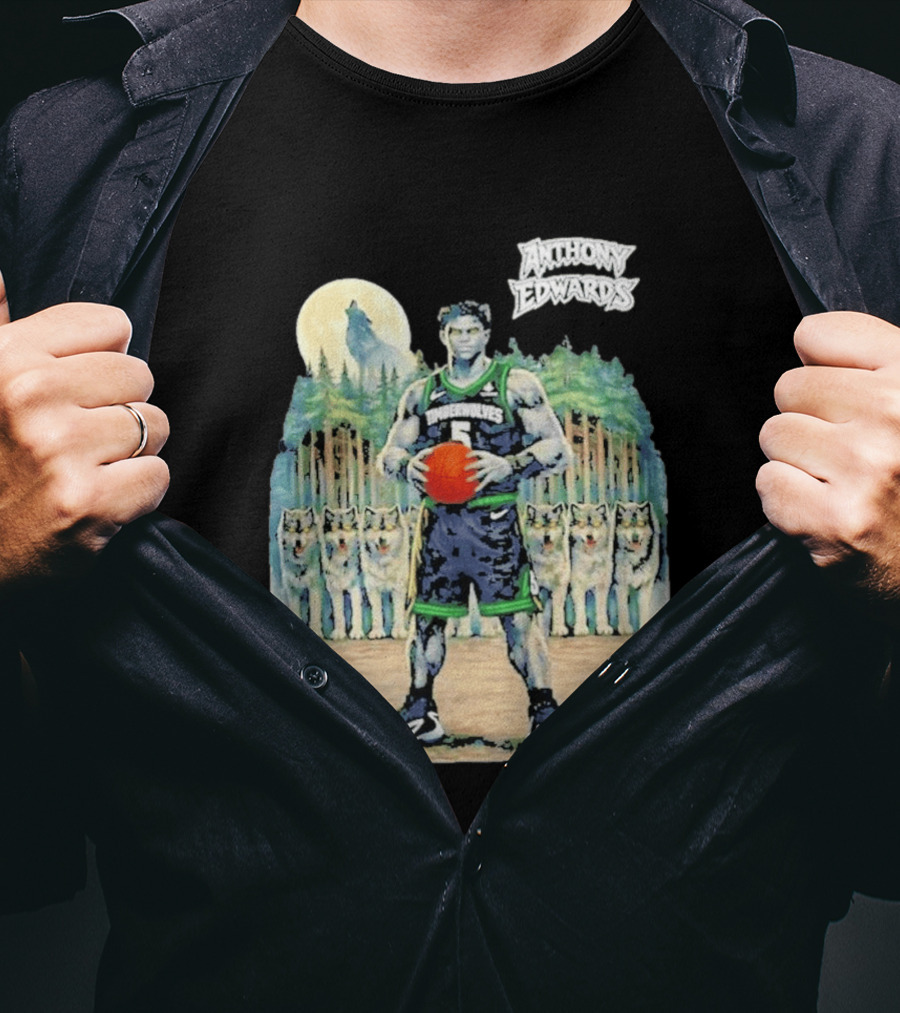 Anthony Edwards Timberwolves Basketball Player With Wolves Moon T-Shirt