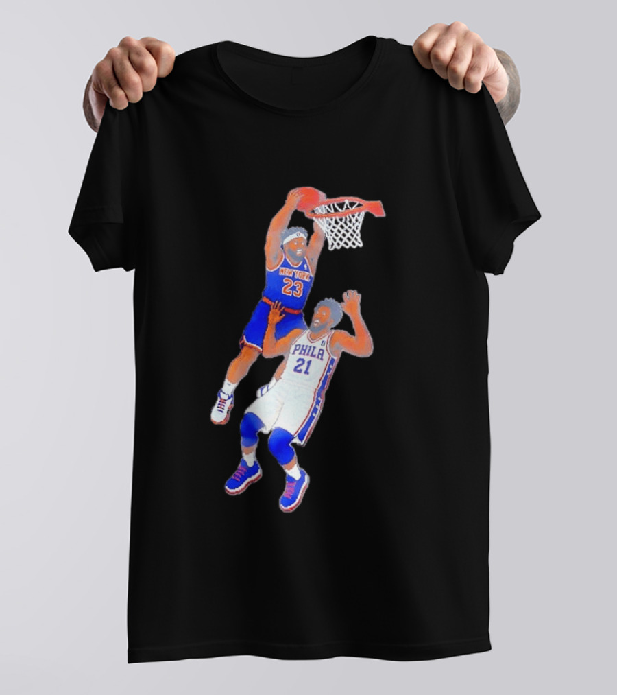 Pixel Art Basketball Dunk Mitchell Robinson New York 23 Joel Embiid PHILA 21 T-Shirt
