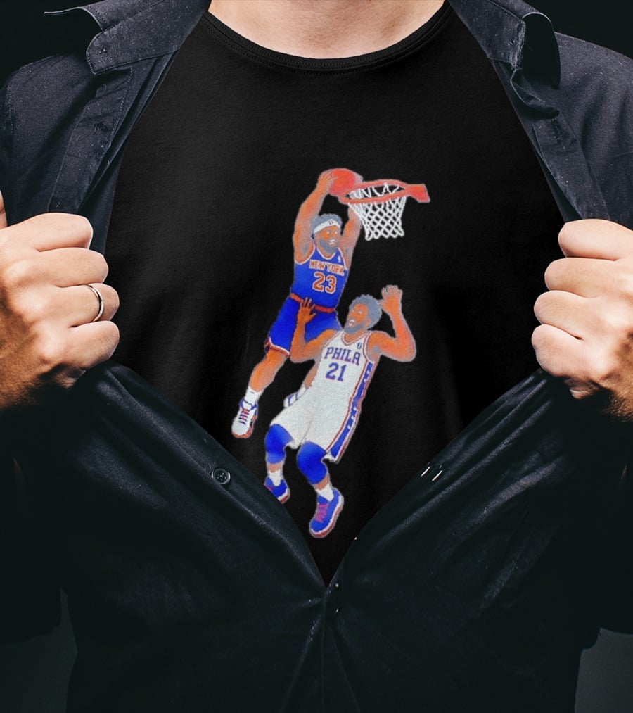Pixel Art Basketball Dunk Mitchell Robinson New York 23 Joel Embiid PHILA 21 T-Shirt