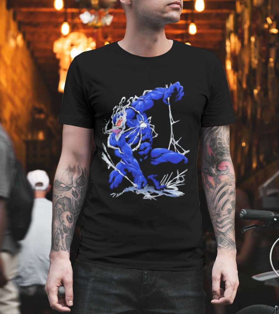 Marvel Blue Venom Symbiote Crouching Dynamic Pose T-Shirt