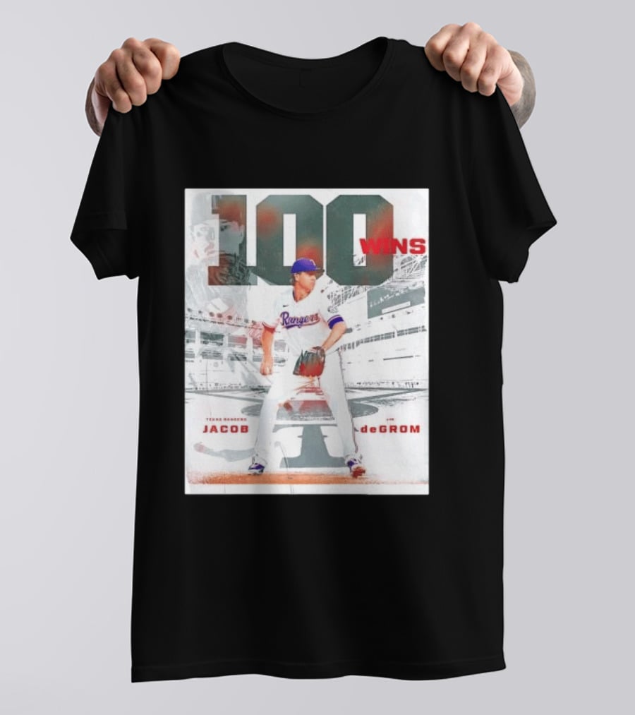 Texas Rangers Jacob DeGrom 100 Wins Achievement Baseball Celebration T-Shirt