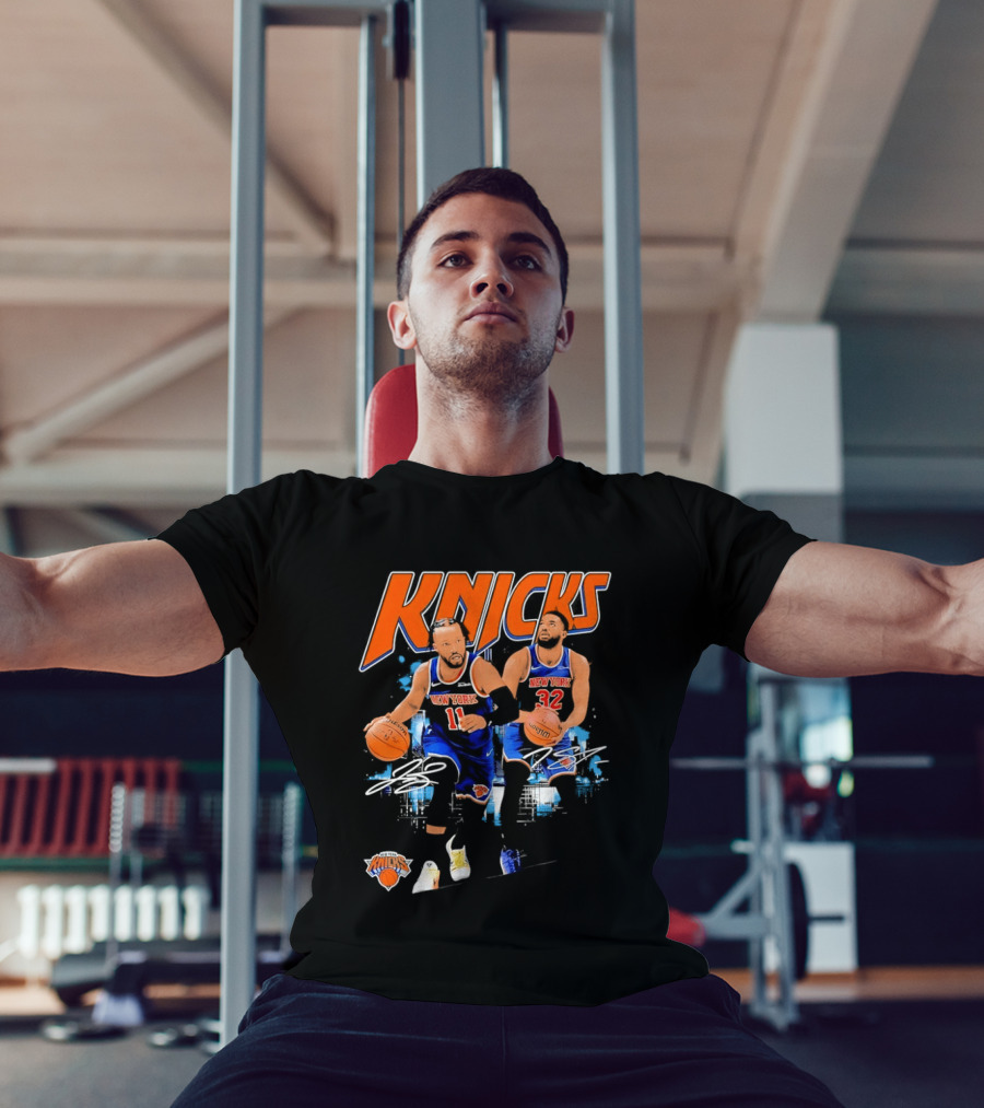 New York Knicks Jalen Brunson 11 Karl Anthony Towns 32 Dribbling Skills T-Shirt
