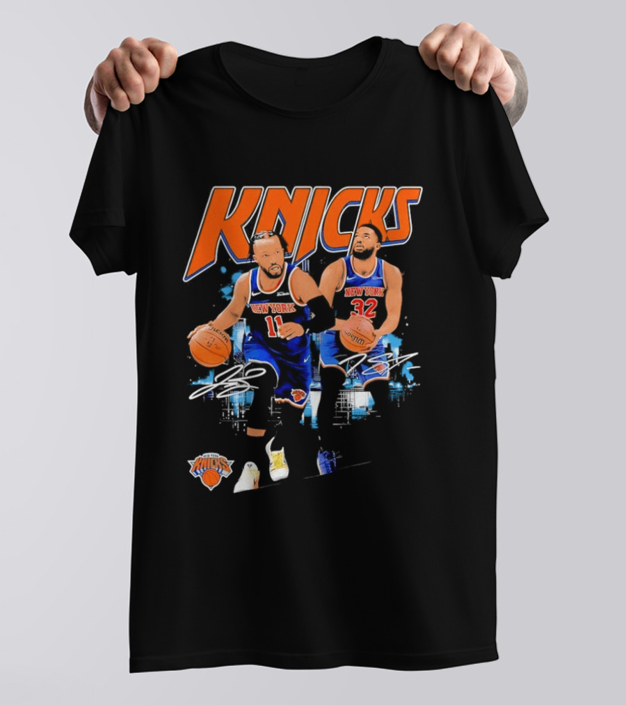 New York Knicks Jalen Brunson 11 Karl Anthony Towns 32 Dribbling Skills T-Shirt