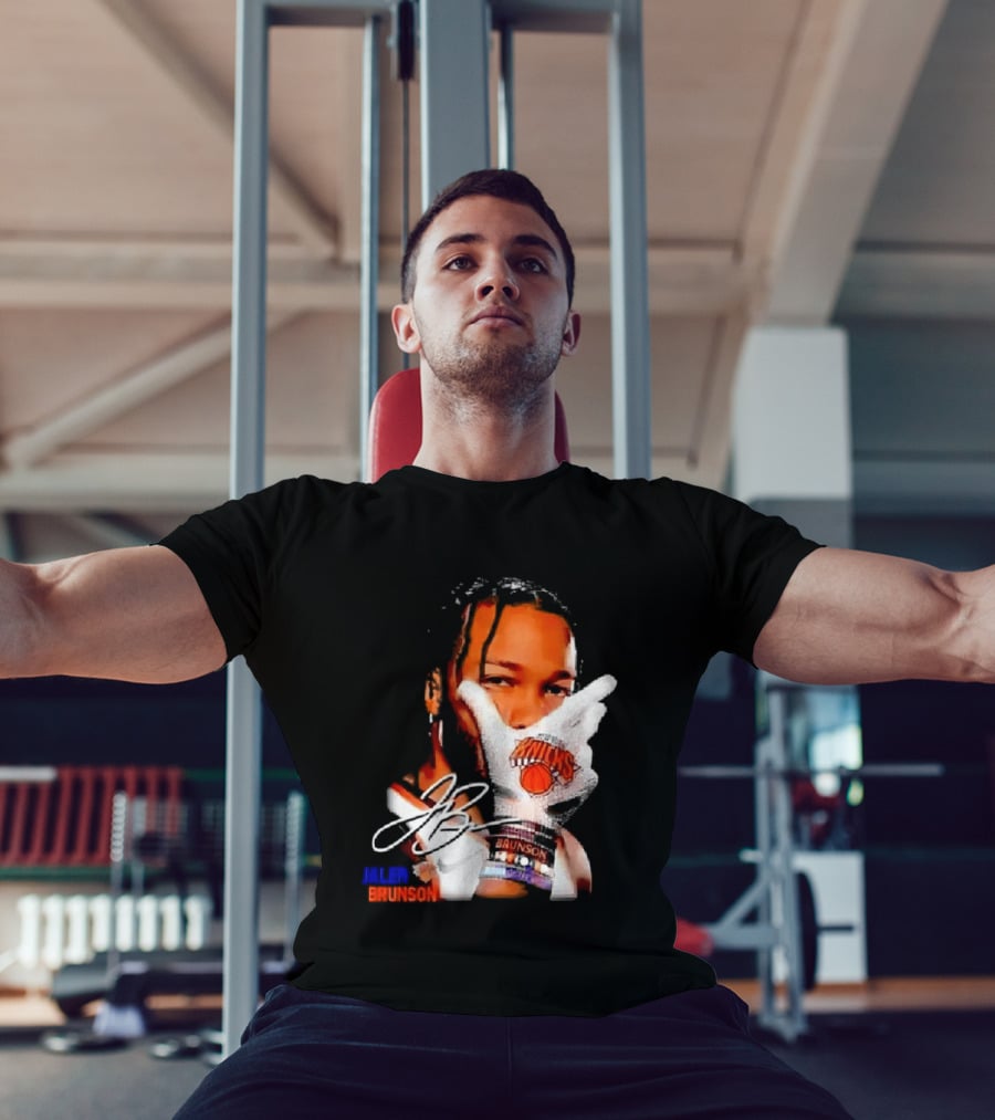 Jalen Brunson Knicks Gesture With Glove And JB Signature T-Shirt