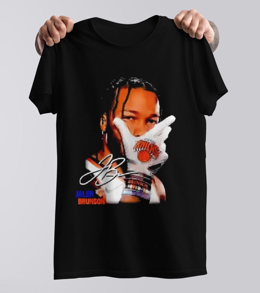 Jalen Brunson Knicks Gesture With Glove And JB Signature T-Shirt