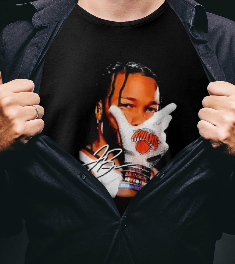 Jalen Brunson Knicks Gesture With Glove And JB Signature T-Shirt