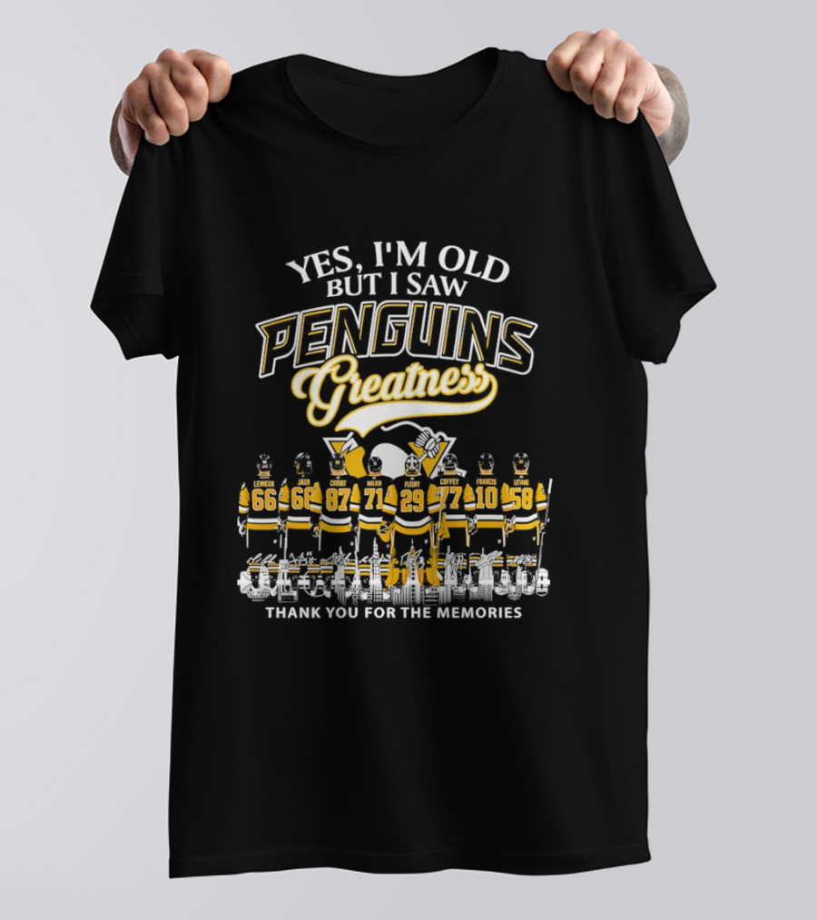 Yes I'm Old But I Saw Penguins Greatness Mario Lemieux Jaromir Jagr Sidney Crosby Evgeni Malkin Marc Andre Fleury T-Shirt