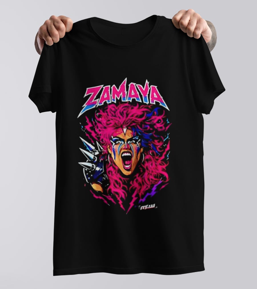 Zamaya Warrior Screaming Pink Hair Spiked Shoulder Pad T-Shirt