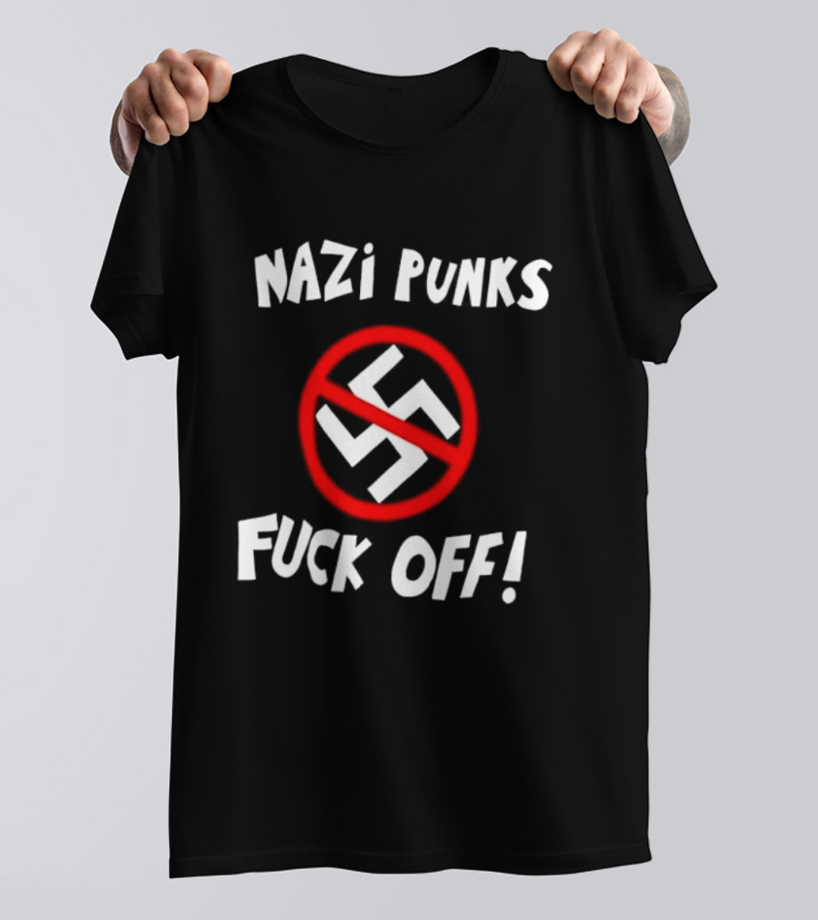 Nazi Punks Fuck Off Swastika Ban Circle T-Shirt