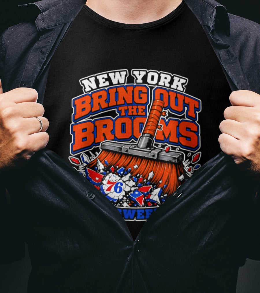 New York Bring Out The Brooms 76ers 4 0 Sweep City T-Shirt