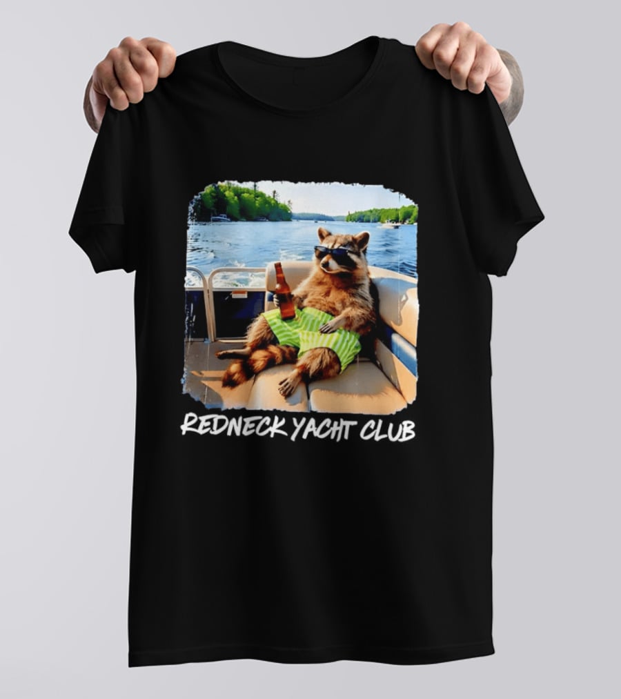 Redneck Yacht Club Raccoon Relaxing With Beer On A Boat T-Shirt