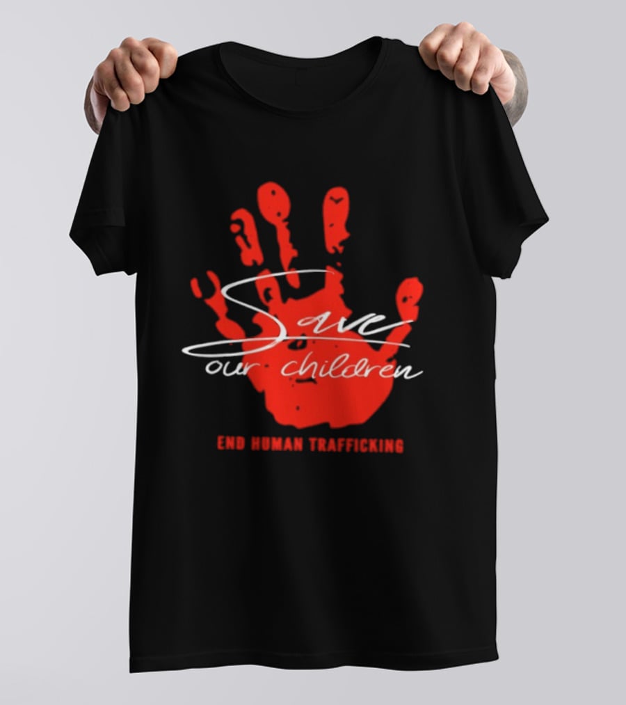 Save Our Children Red Handprint End Human Trafficking T-Shirt