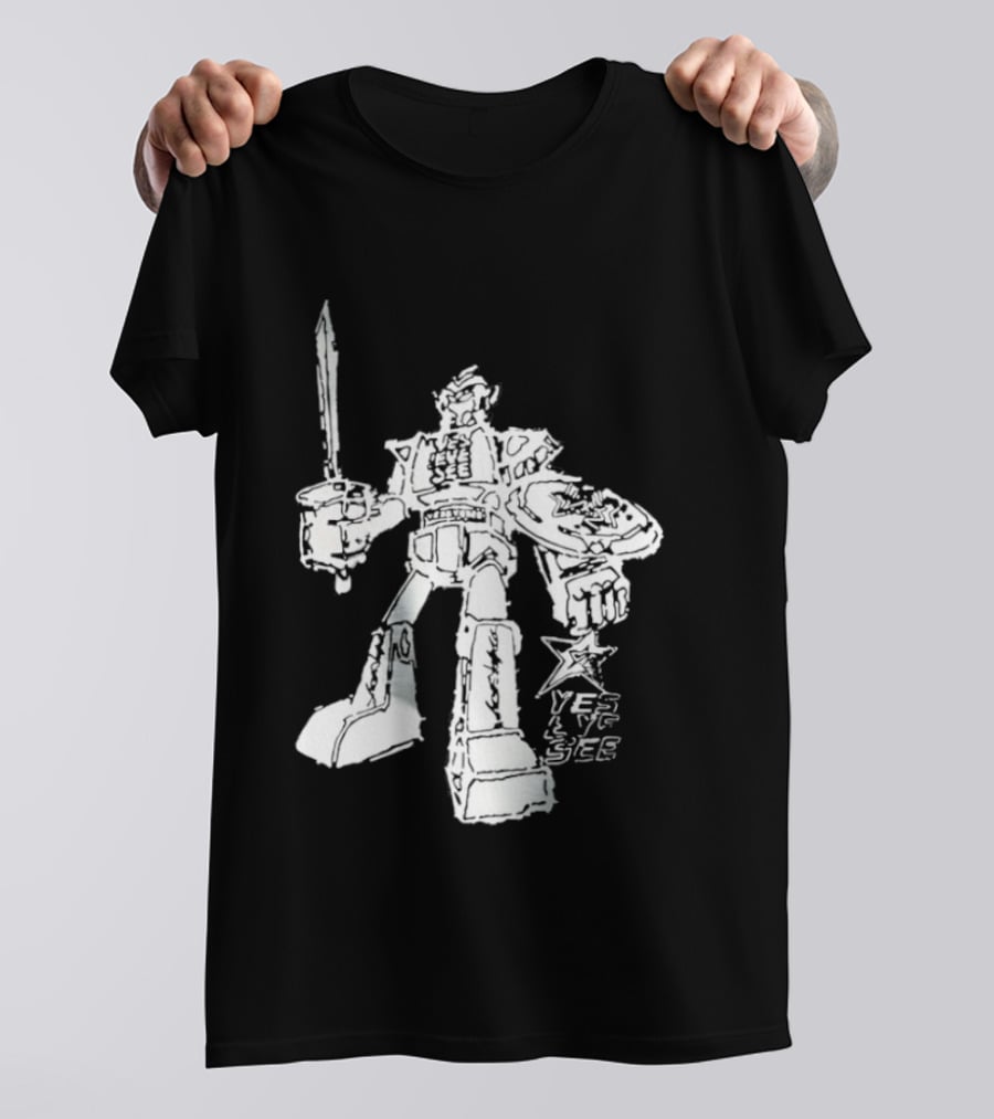 Yes Eye See Robot With Sword Shield Star T-Shirt