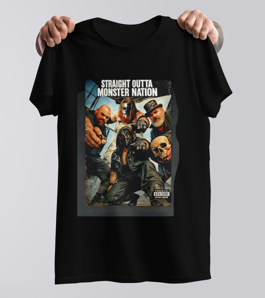 Straight Outta Monster Nation Group Pose With Skulls And Masks T-Shirt