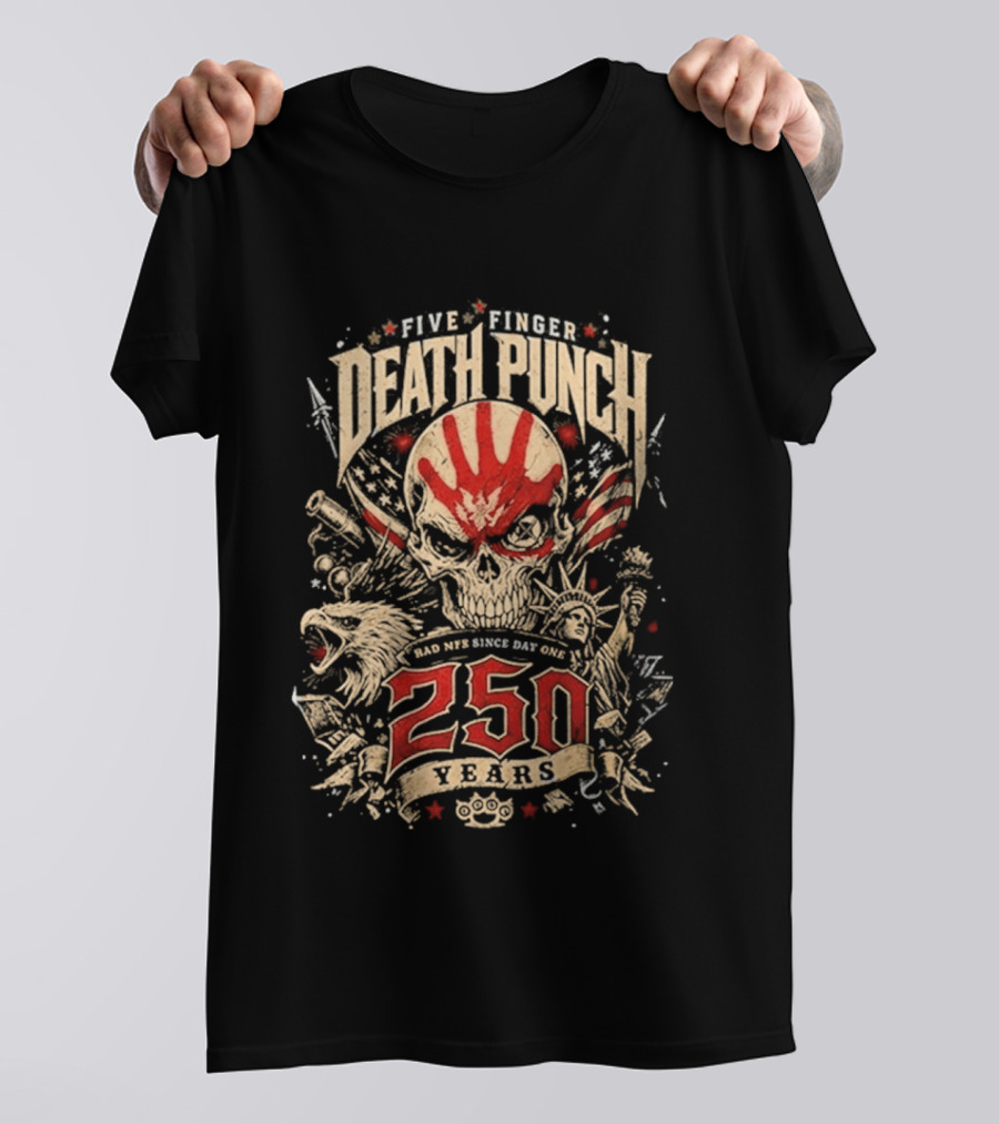 Five Finger Death Punch American Independence Day 250 Years Anniversary Skull Handprint T-Shirt