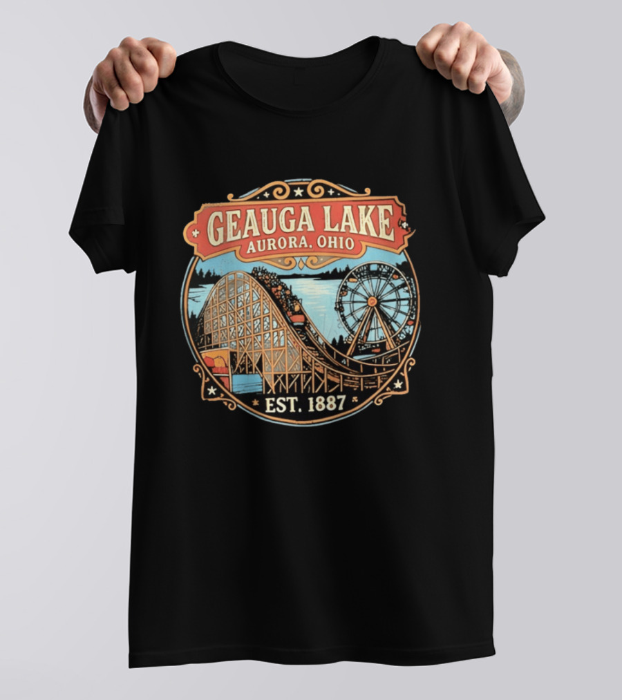 Geauga Lake Aurora Ohio Est 1887 Roller Ferris Wheel Amusement Park T-Shirt