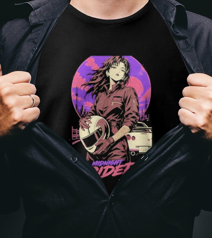 Midnight Rider Girl Racing Vintage 80s Style Retro Sunset Car Helmet T-Shirt