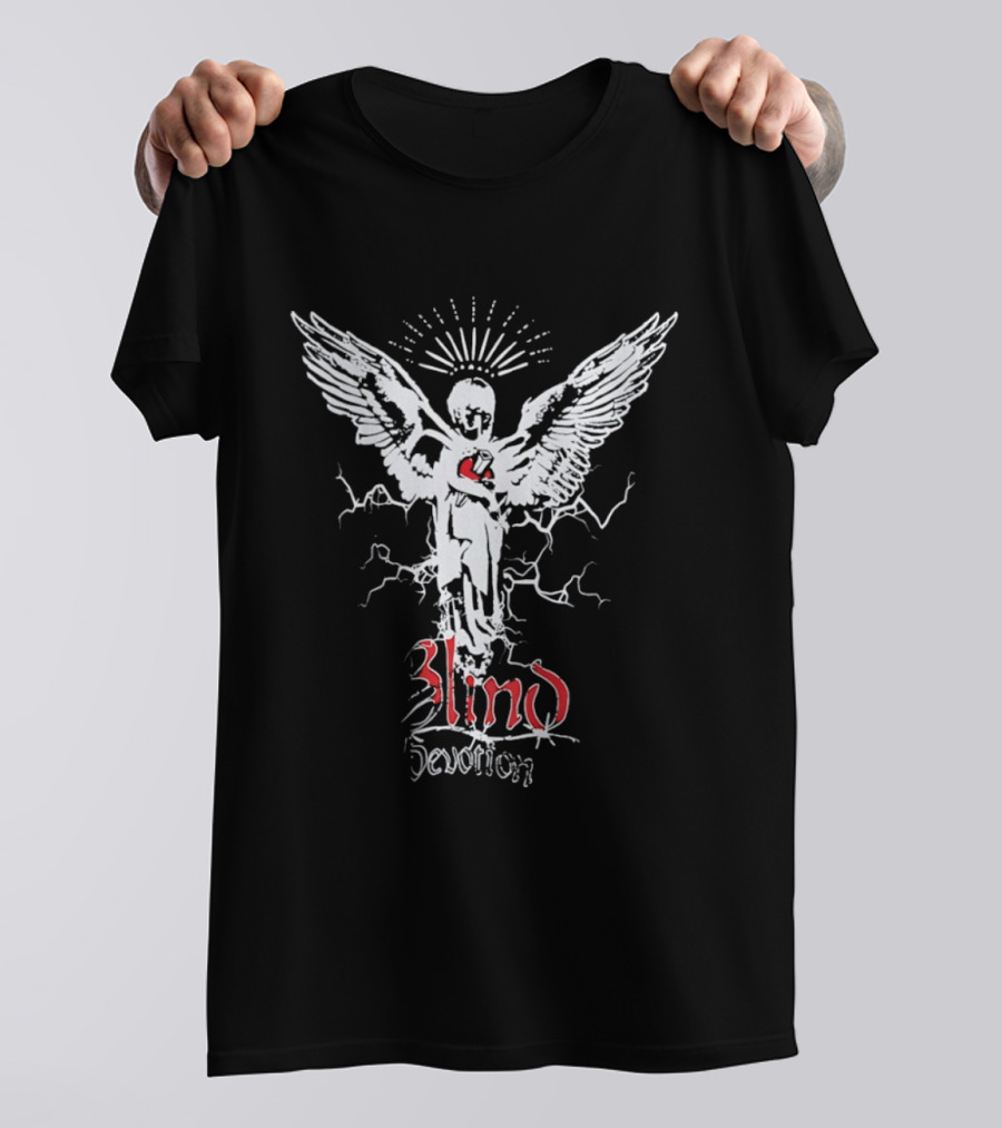 Blind Devotion Winged Angel With Sacred Heart And Halo T-Shirt