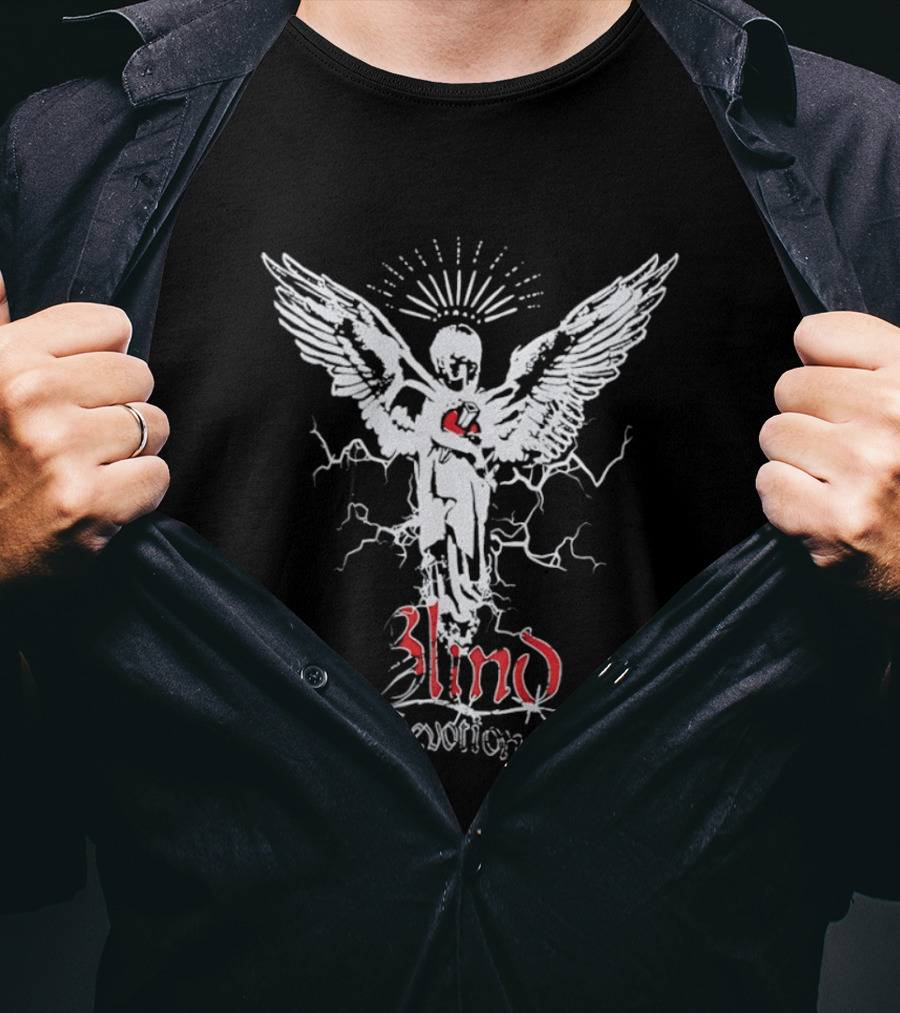 Blind Devotion Winged Angel With Sacred Heart And Halo T-Shirt