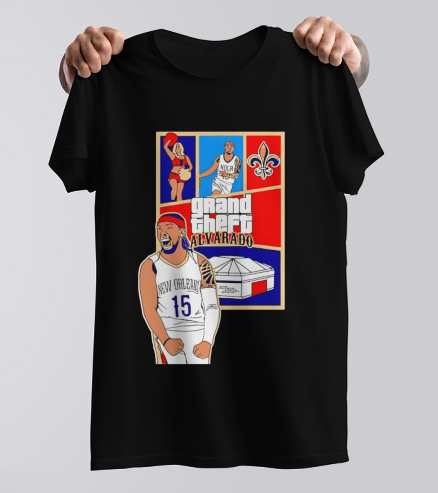 Grand Theft Alvarado New Orleans NOLA 15 Fleur De Lis Basketball T-Shirt