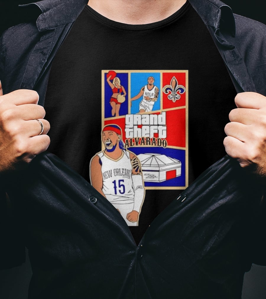 Grand Theft Alvarado New Orleans NOLA 15 Fleur De Lis Basketball T-Shirt