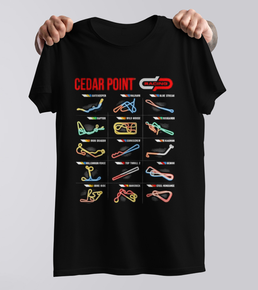 Cedar Point Racing Track Layouts Millennium Force Maverick Top Thrill Dragster T-Shirt
