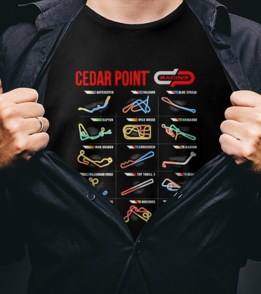 Cedar Point Racing Track Layouts Millennium Force Maverick Top Thrill Dragster T-Shirt