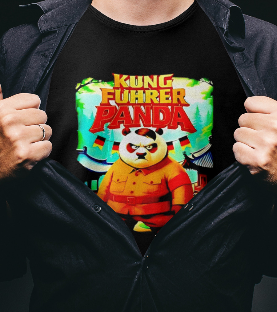 Kung Fuhrer Panda Military Styled Bear With Flags T-Shirt