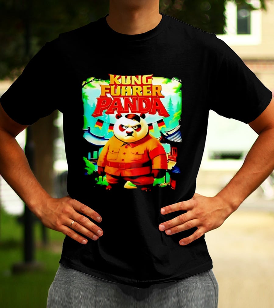Kung Fuhrer Panda Military Styled Bear With Flags T-Shirt