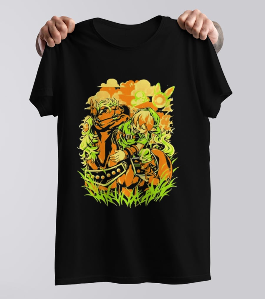 Legend Of Zelda Link And Epona Journey Through Hyrule Fields Adventure T-Shirt