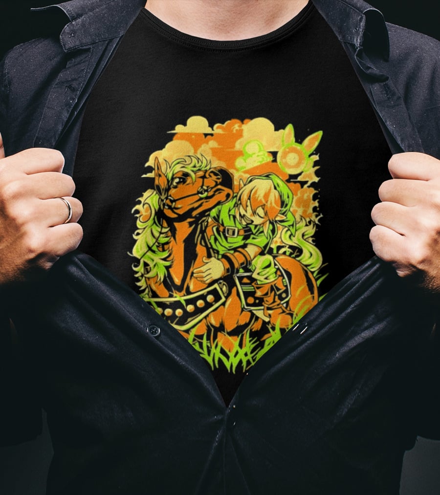 Legend Of Zelda Link And Epona Journey Through Hyrule Fields Adventure T-Shirt