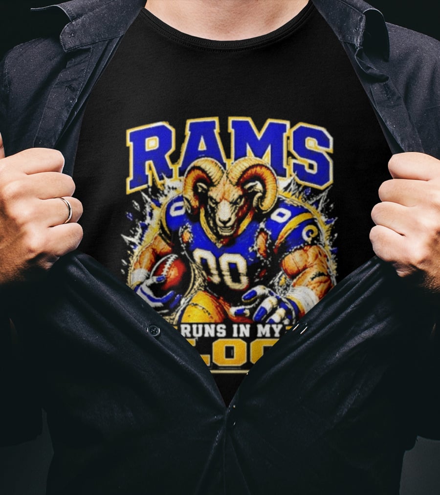 Rams Runs In My Blood Football Player T-Shirt