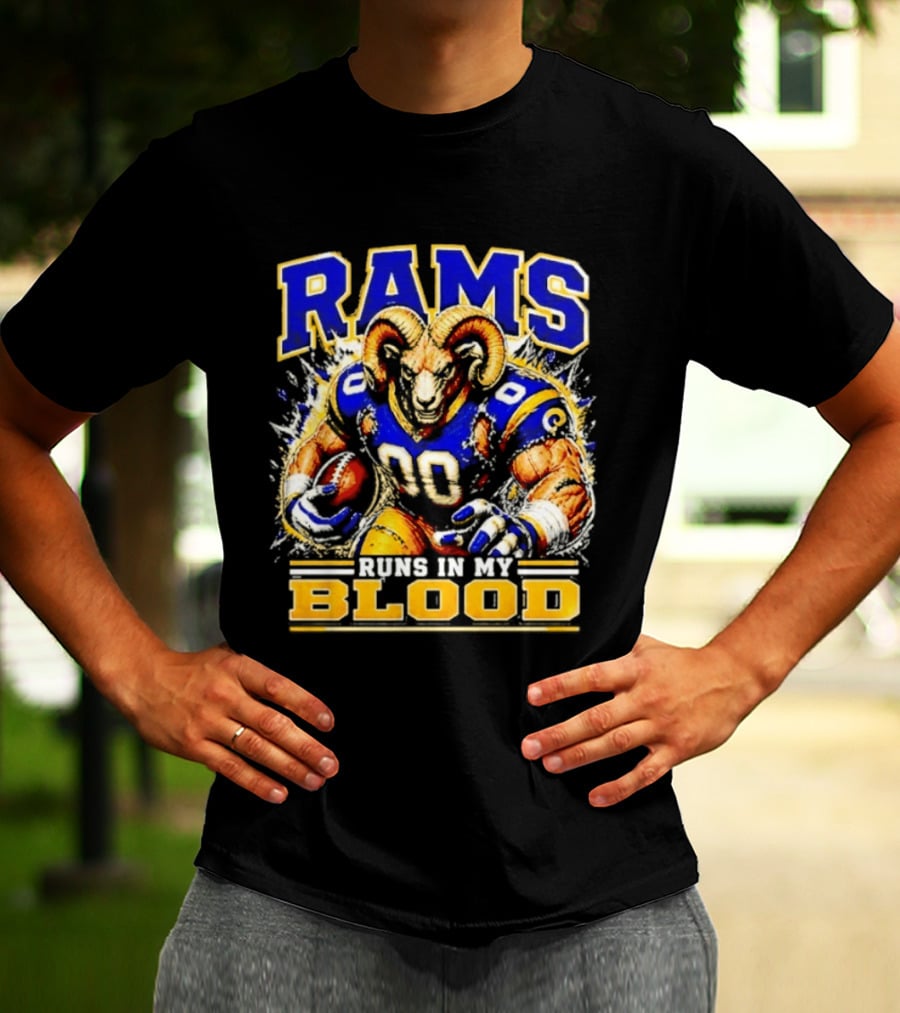 Rams Runs In My Blood Football Player T-Shirt