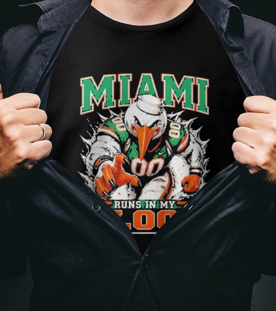 Miami Hurricanes Runs In My Blood Sebastian The Ibis NCAA Football T-Shirt