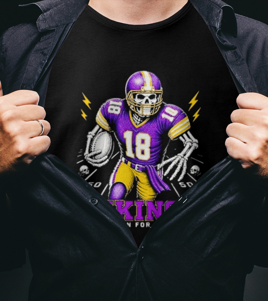 Vikings Born For This Skeleton Football Player 18 T-Shirt