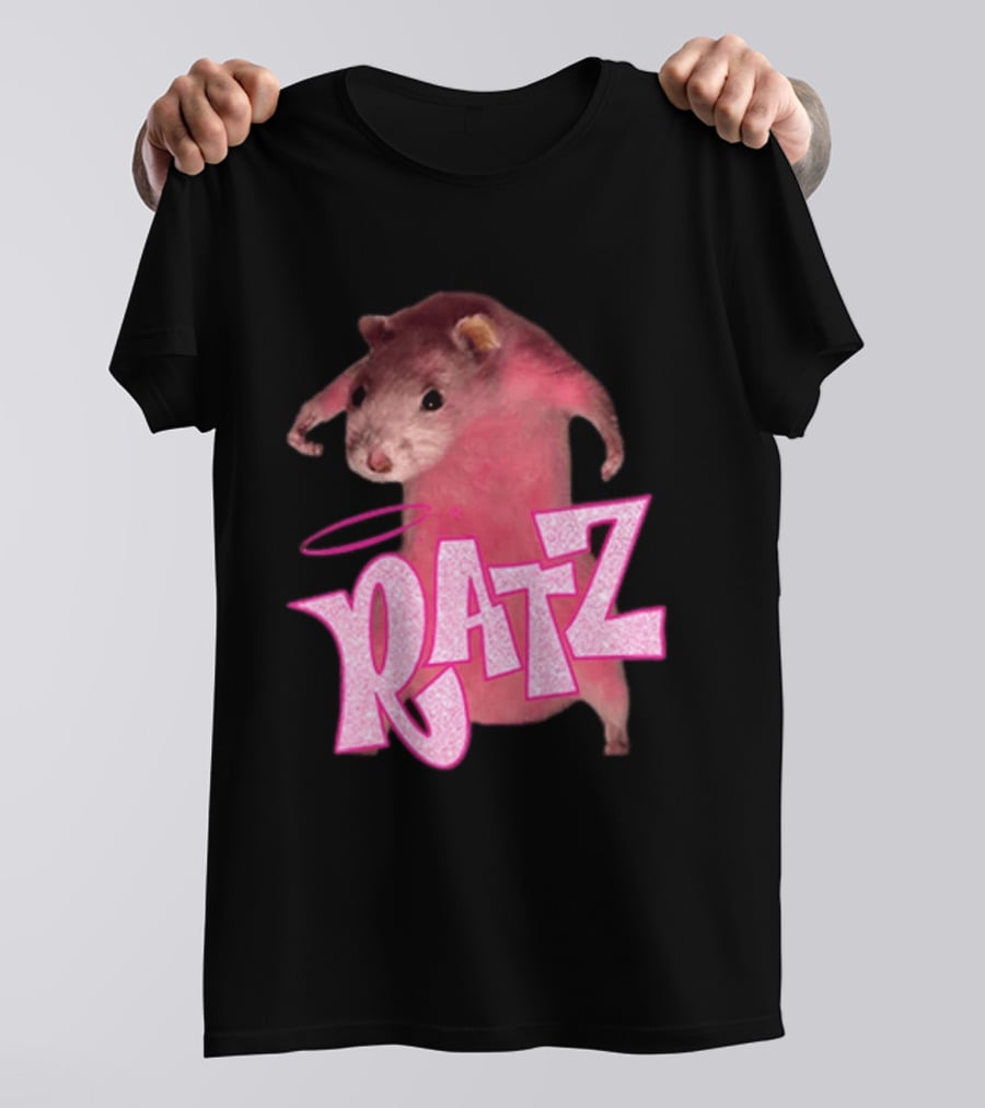 Ratz Pink Rat Meme Funny Text Bold Letters Halo T-Shirt