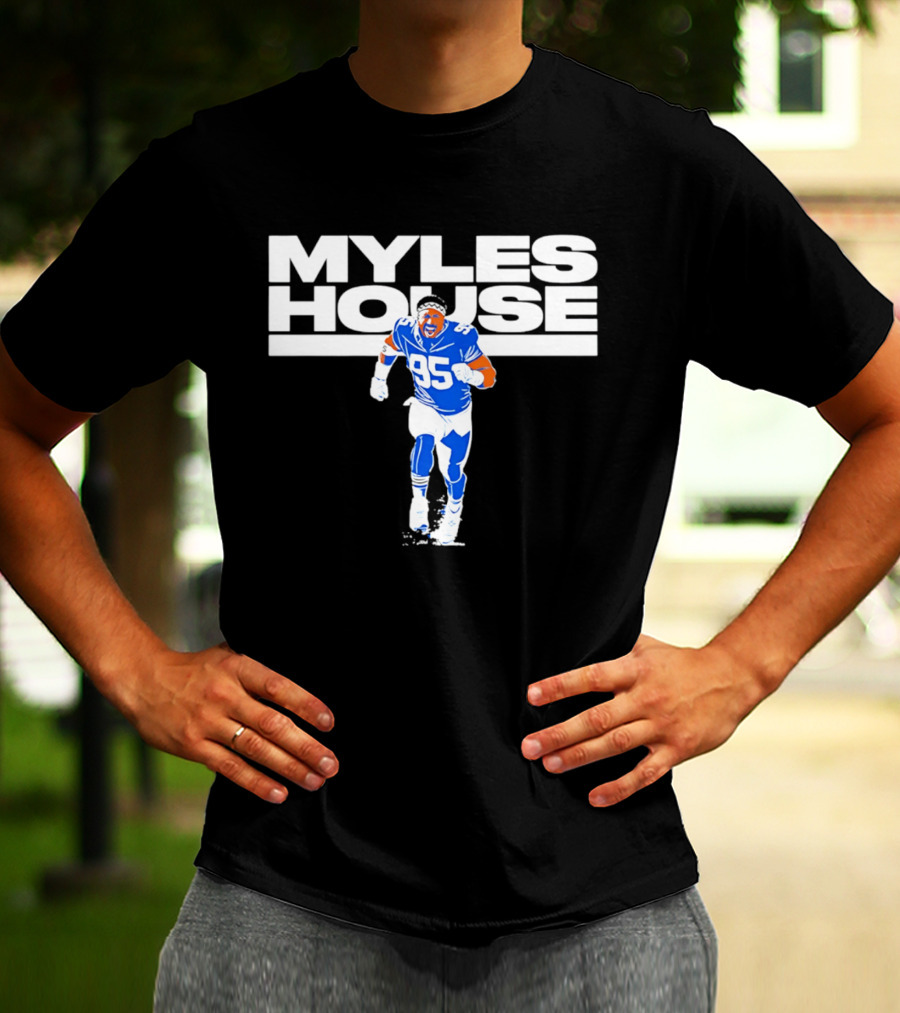 Myles Garrett Myles House 95 Football Player Blue And White T-Shirt