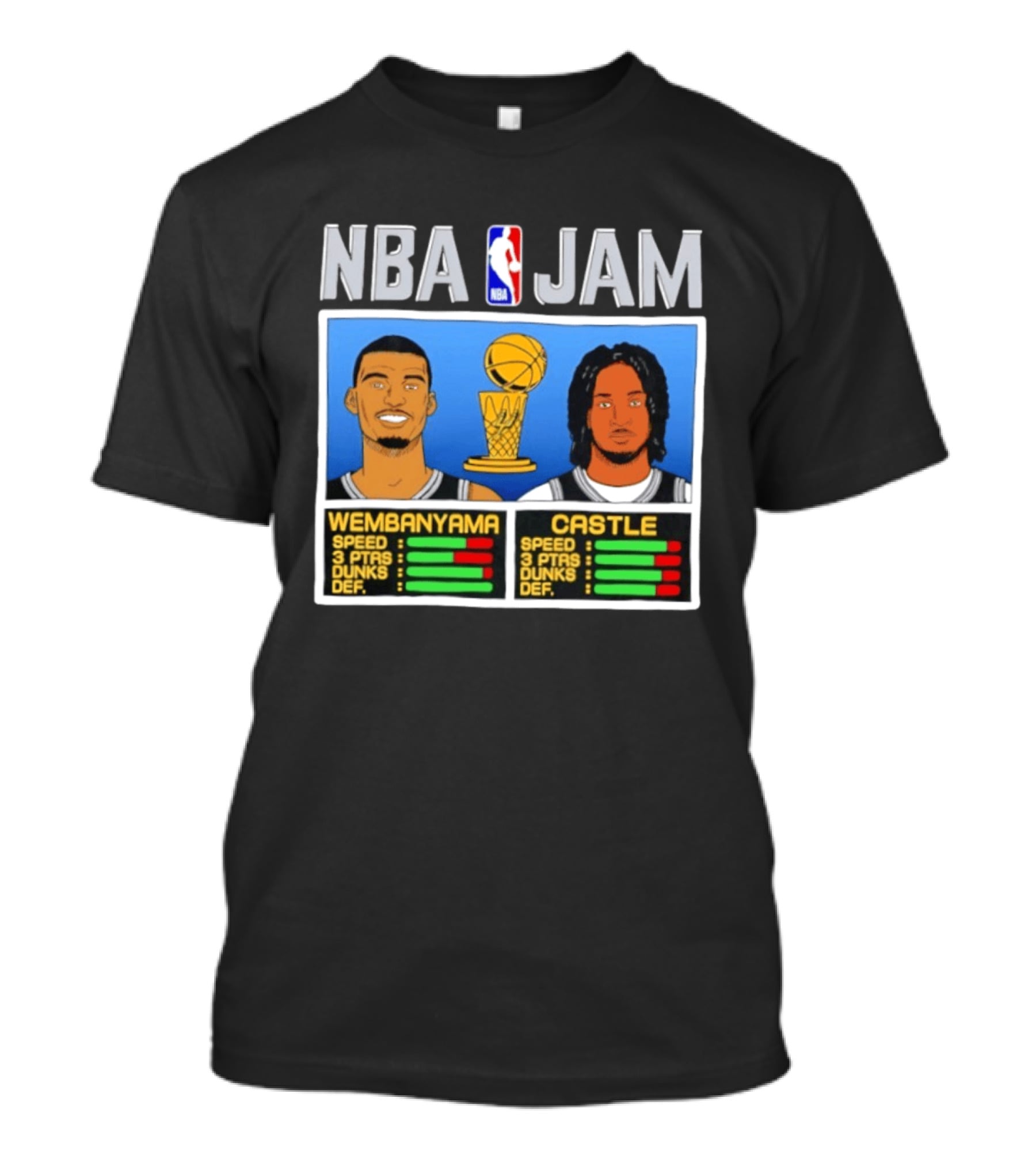 San Antonio Spurs Victor Wembanyama Stephon Castle NBA Jam Style Stats T-Shirt
