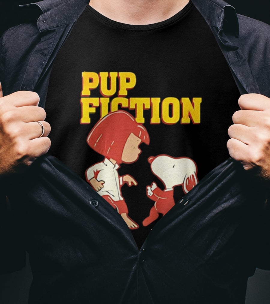 Pup Fiction Peanuts Characters Scene T-Shirt