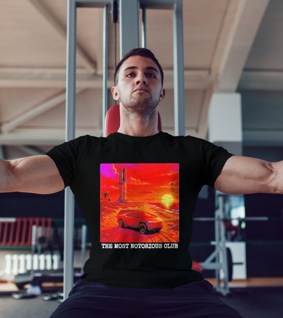 Tesla Cybertruck Sunset Beach Tower The Most Notorious Club T-Shirt