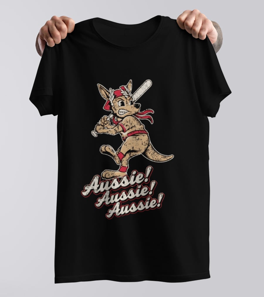 Aussie Aussie Aussie Kangaroo Baseball Player Iconic Sports Pose T-Shirt